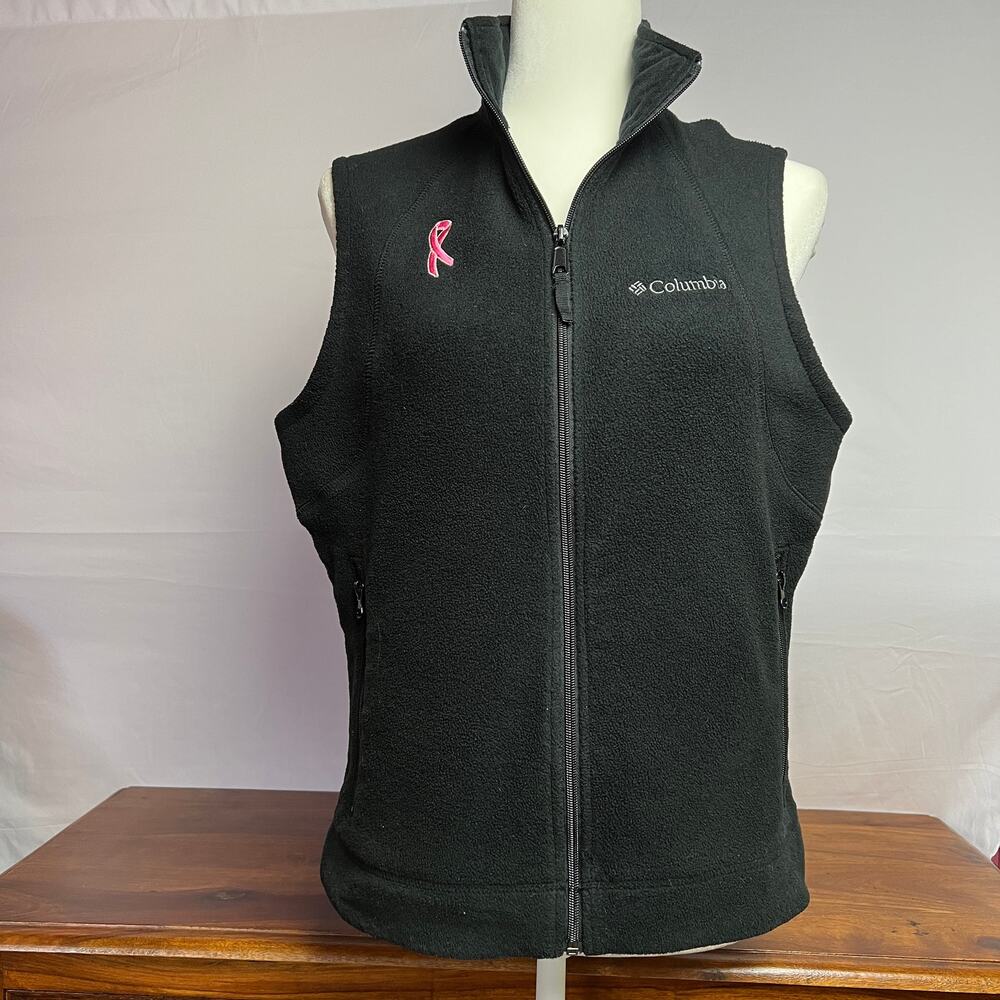 Cabincore Columbia Pink Ribbon Fleece Vest Women M Black Outdoor Gorp Athleisure